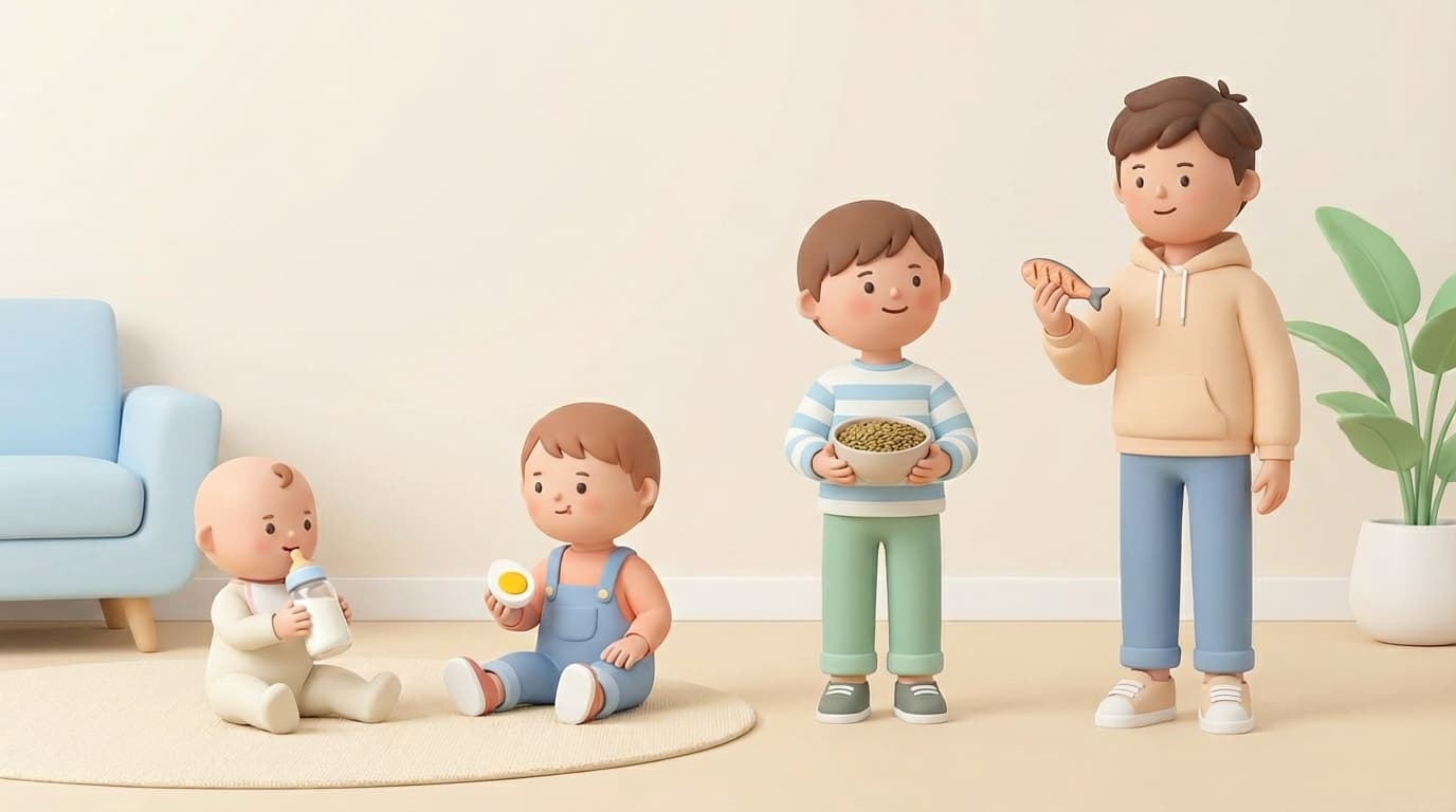 کودکان در سنین مختلف با منابع پروتئین سالم مثل شیر، تخم‌مرغ، حبوبات و ماهی برای رشد قد