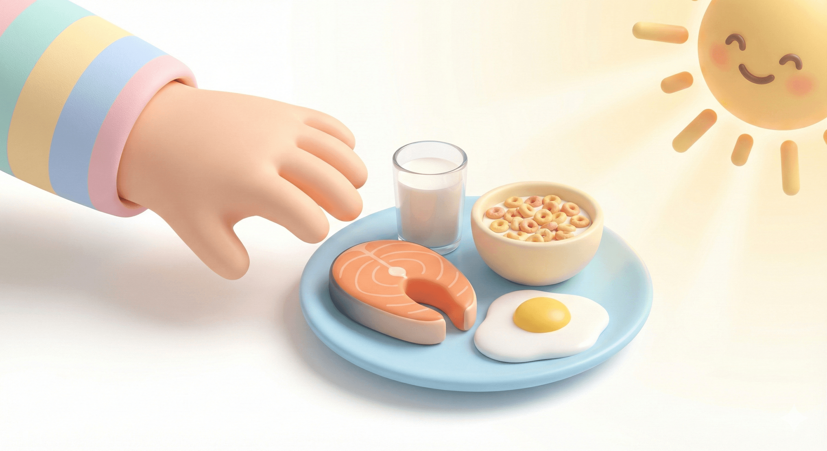 صبحانه سالم کودک با ماهی سالمون، شیر، غلات و تخم‌مرغ برای تقویت رشد و انرژی