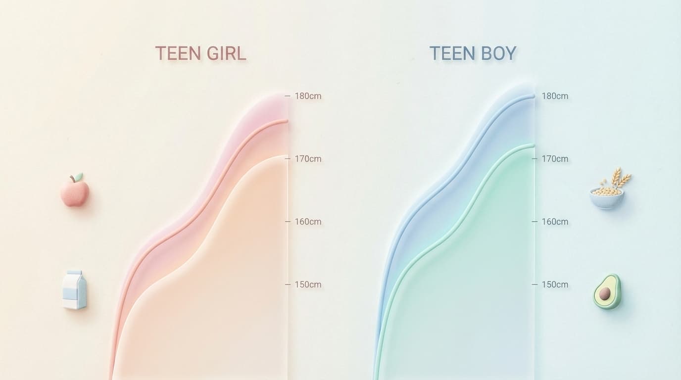 نمودار رشد قدی پسر و دختر نوجوان در سبک سهبعدی پاستلی نرم