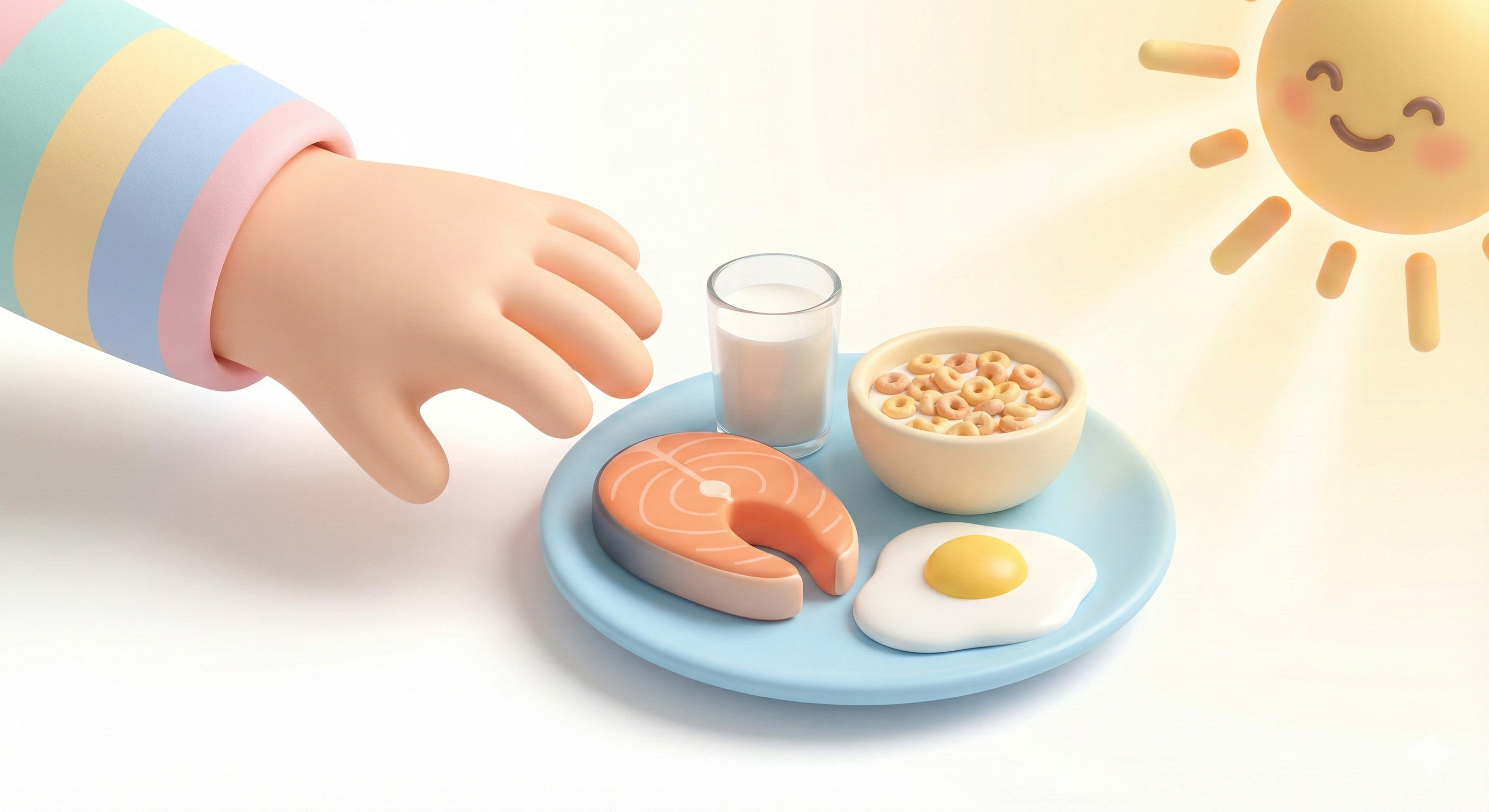 صبحانه سالم کودک با ماهی سالمون، شیر، غلات و تخم‌مرغ برای تقویت رشد و انرژی